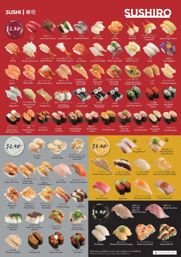 Sushiro Menu