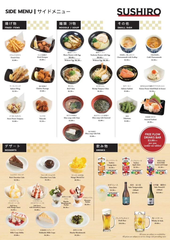 Sushiro Menu Prices