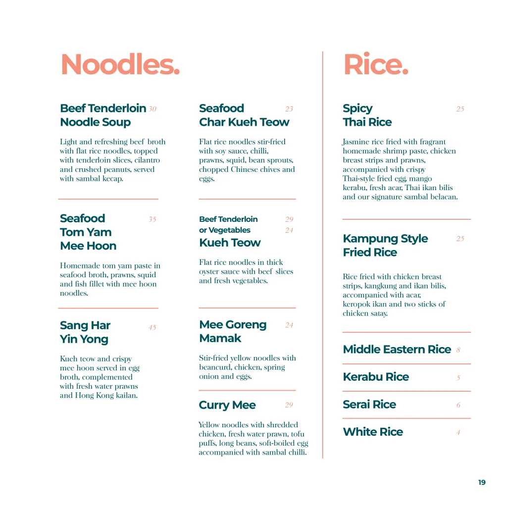 Serai Prices Rices & Noodles