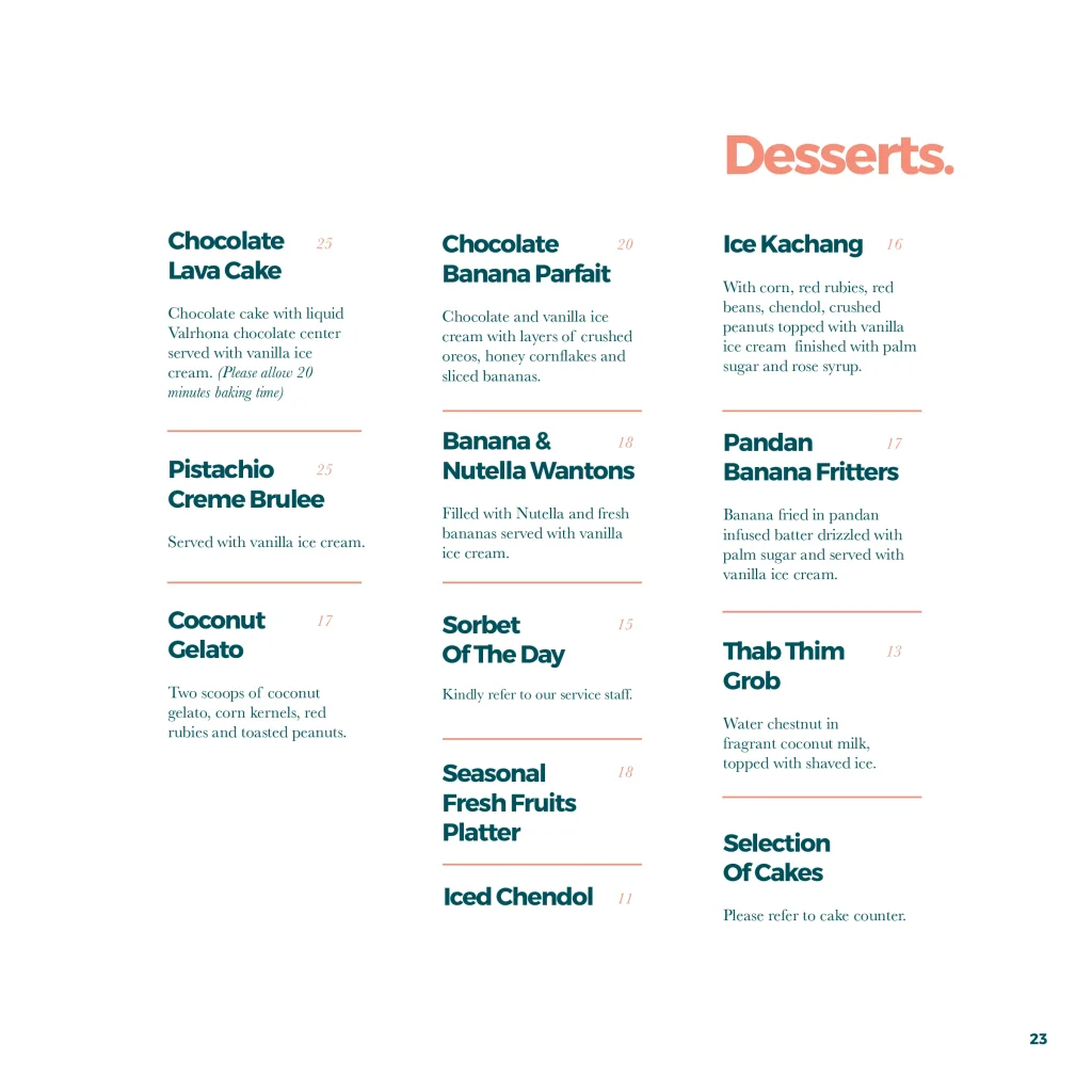 Serai Desserts Menu