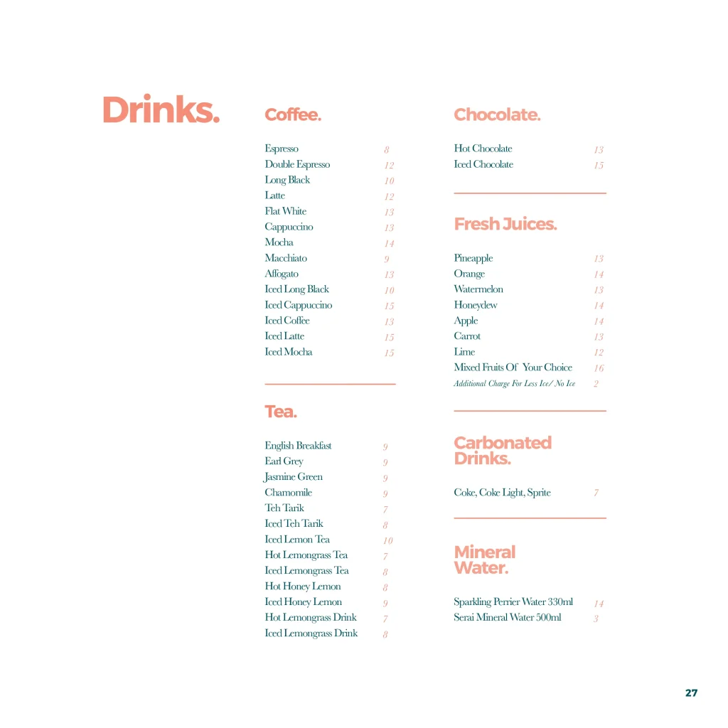 Serai Drinks Menu