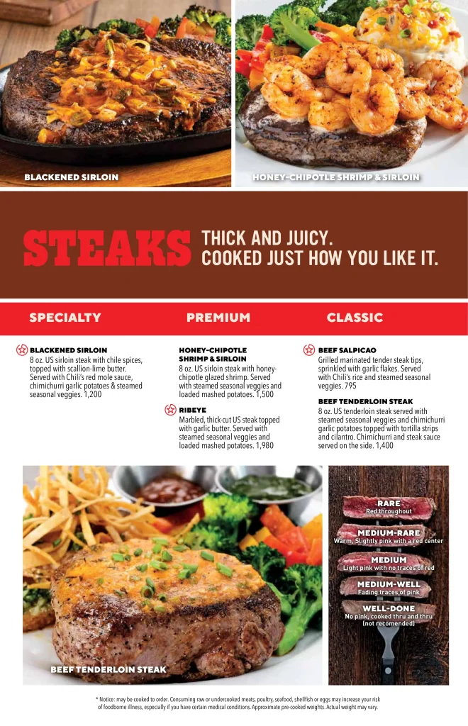 Chili's Steaks Menu