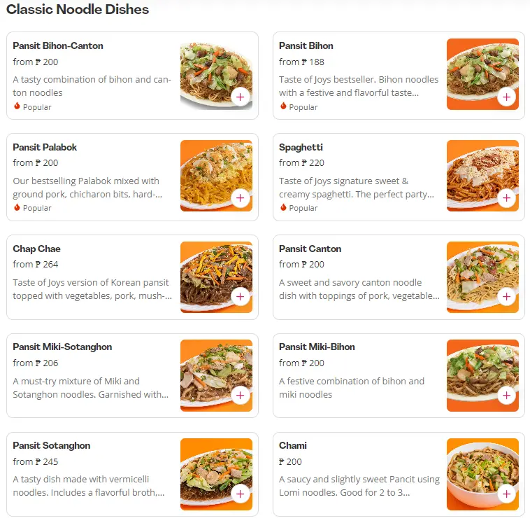 Taste of Joy Menu Prices