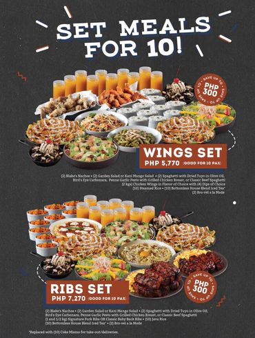 Blake's Set Meals for 10 Prices