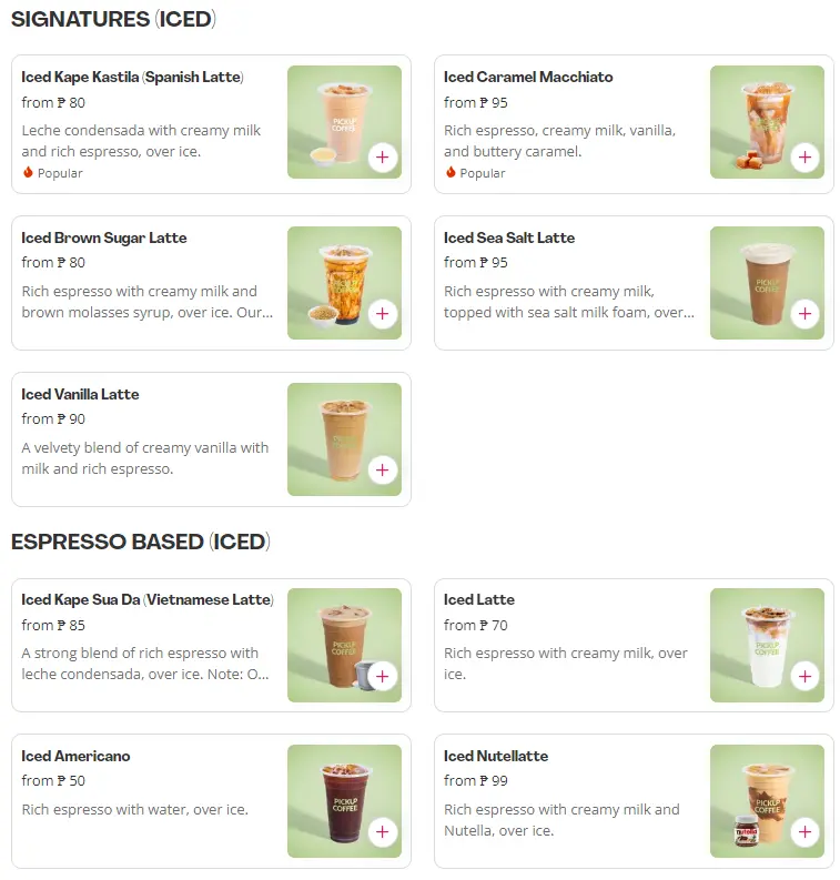 Pickup Coffee Menu
